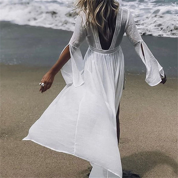 Women's Boho Open-Back Maxi Beach Tunic Kimono Dress
