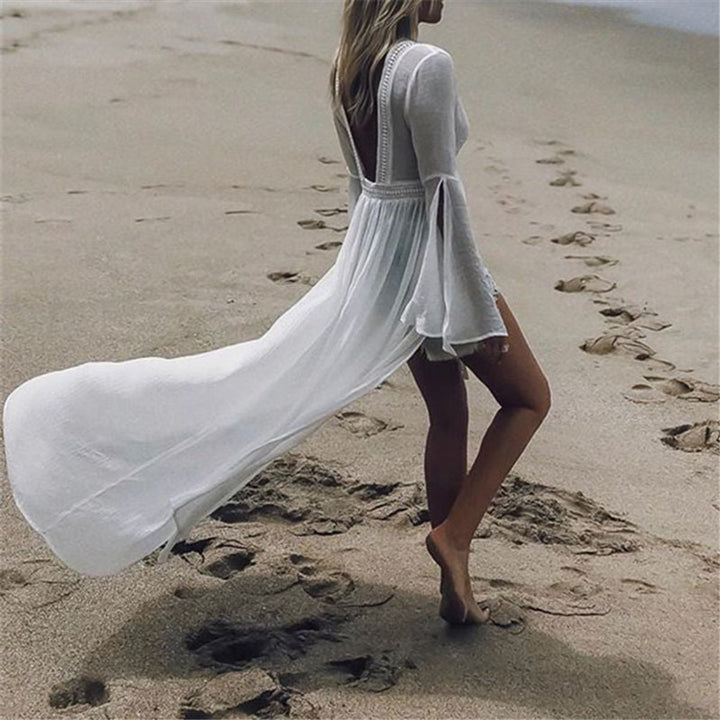 Women's Boho Open-Back Maxi Beach Tunic Kimono Dress