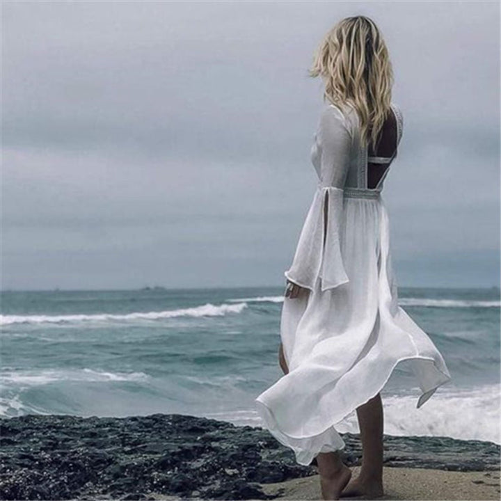 Women's Boho Open-Back Maxi Beach Tunic Kimono Dress