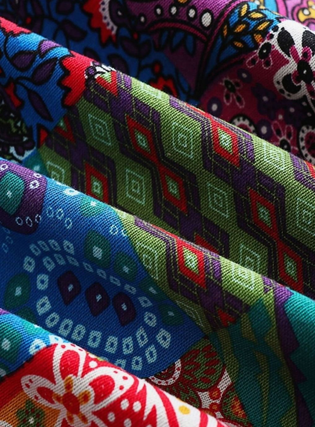 Women's Boho Patchwork Print Fleece-Lined Hooded Jacket