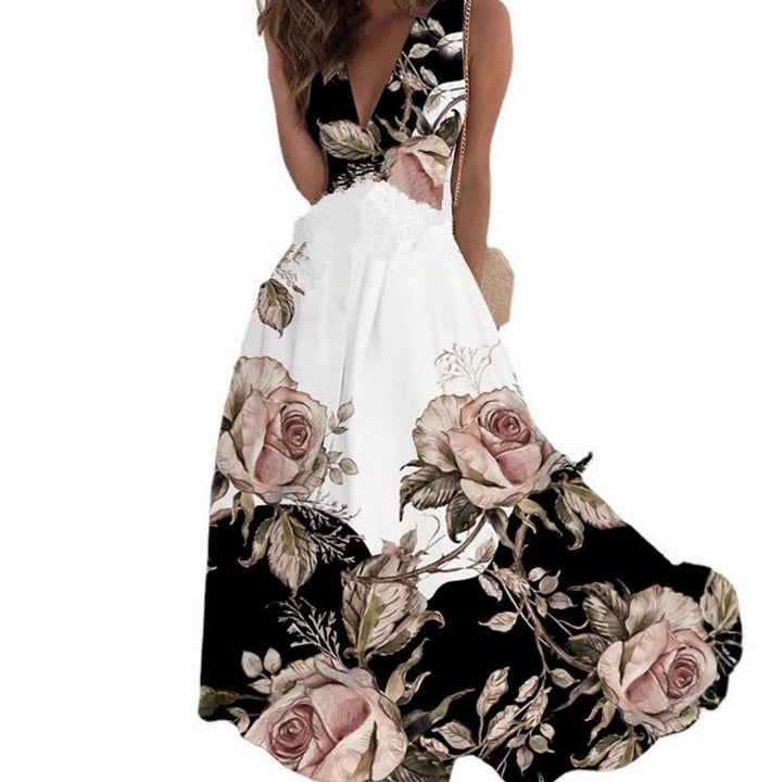 Women's Boho Sleeveless Floral V-Neck Maxi Dress
