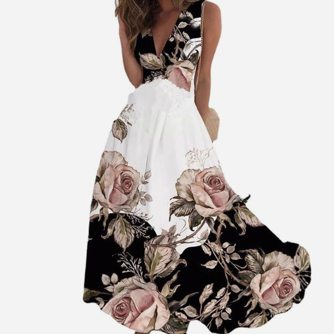 Women's Boho Sleeveless Floral V-Neck Maxi Dress - Green Floral