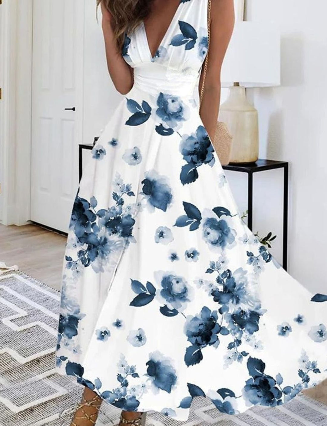 Women's Boho Sleeveless Floral V-Neck Maxi Dress