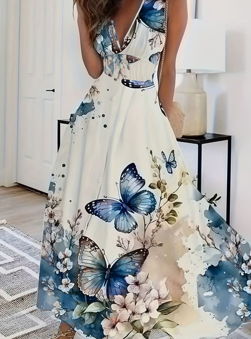 Women's Boho Sleeveless Floral V-Neck Maxi Dress