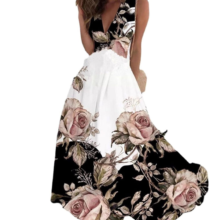 Women's Boho Sleeveless Floral V-Neck Maxi Dress