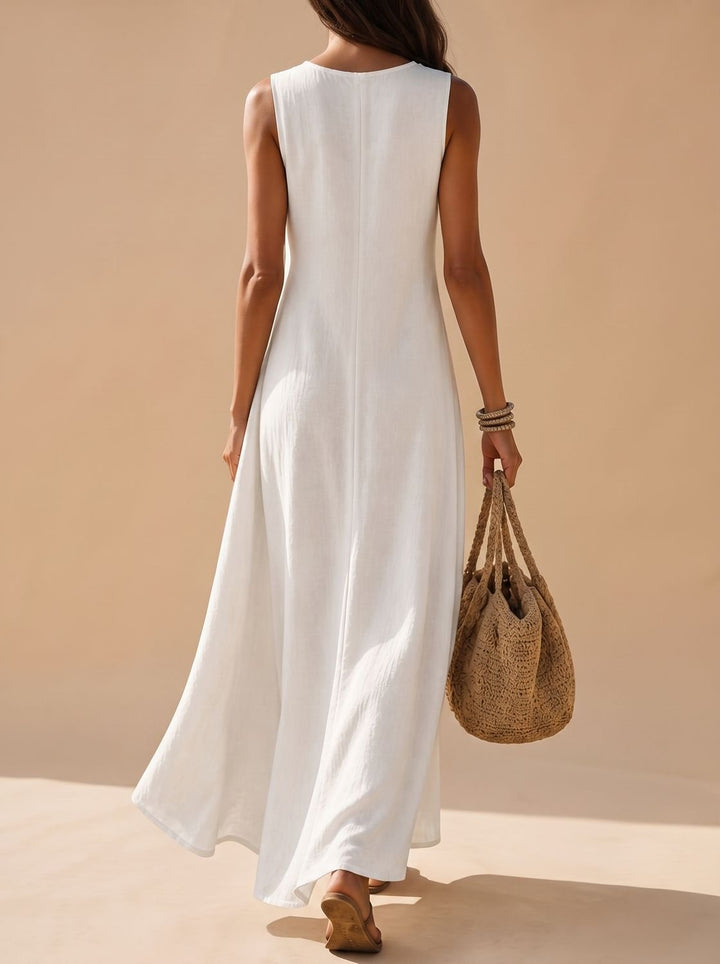 Women's Boho Sleeveless Round-Neck Flowy Maxi Dress