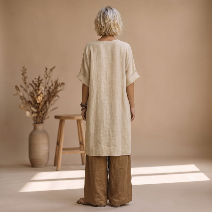 Women's Boho Tribal Print Three-Piece Linen Matching Set