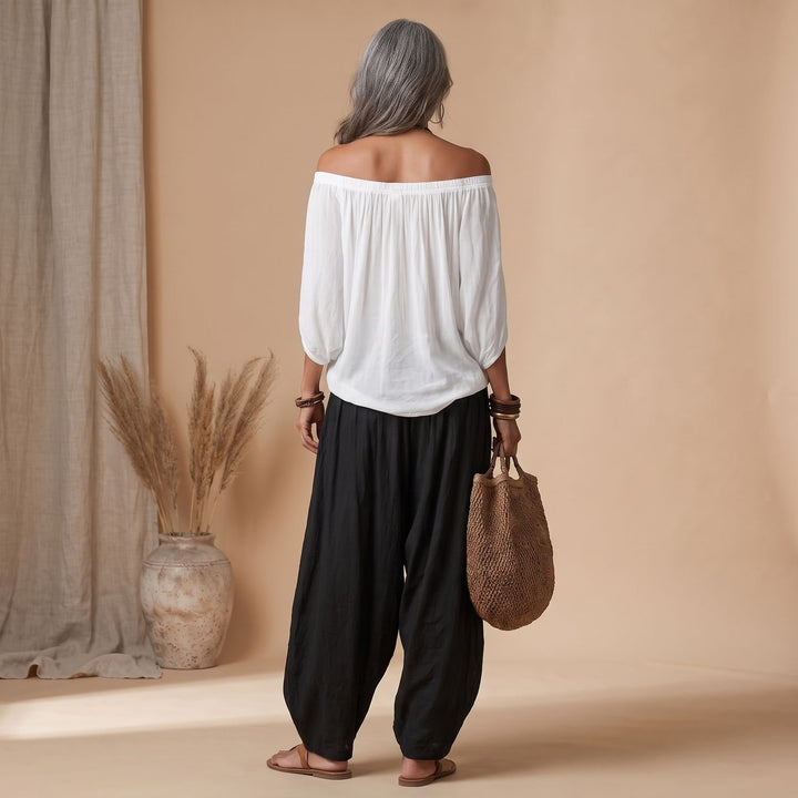 Women's Boho Two Piece Set Off-Shoulder Top Wide-Leg Pants