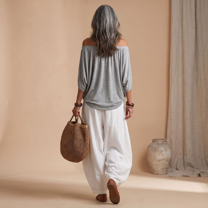 Women's Boho Two Piece Set Off-Shoulder Top Wide-Leg Pants