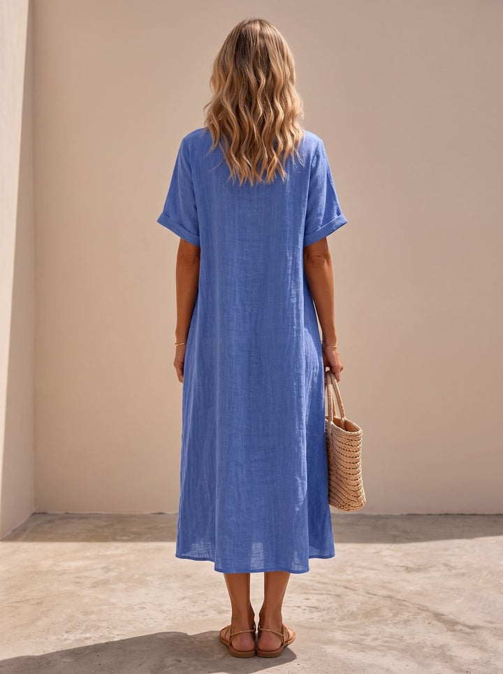 Women's Boho V-Neck Short Sleeve Flowy Maxi Dress