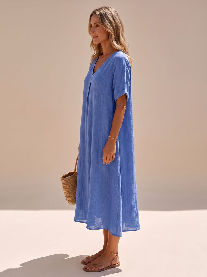 Women's Boho V-Neck Short Sleeve Flowy Maxi Dress