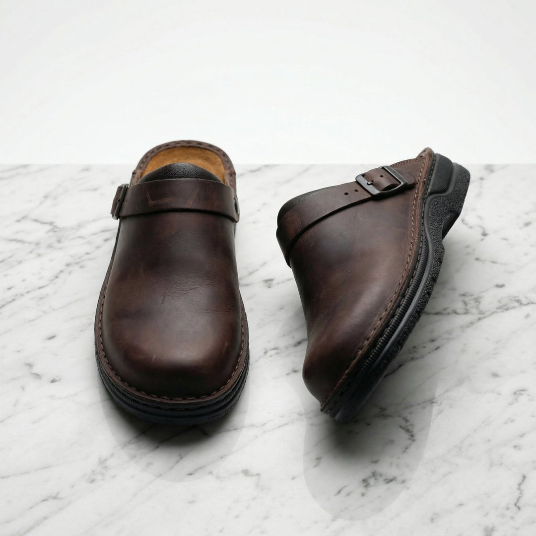 Women's Boots Leather Slip-On Cushioned Clogs - Dark Brown