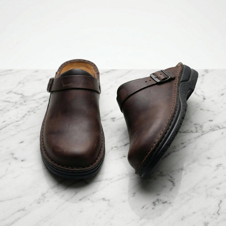Women's Boots Leather Slip-On Cushioned Clogs - Dark Brown