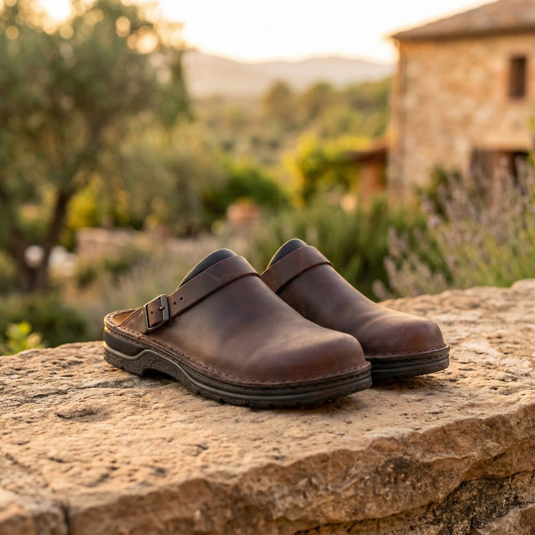Women's Boots Leather Slip-On Cushioned Clogs - Dark Brown