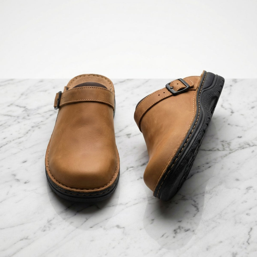 Women's Boots Leather Slip-On Cushioned Clogs - Brown