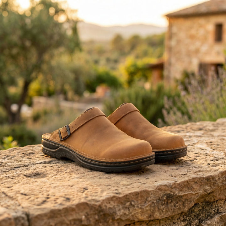 Women's Boots Leather Slip-On Cushioned Clogs - Brown