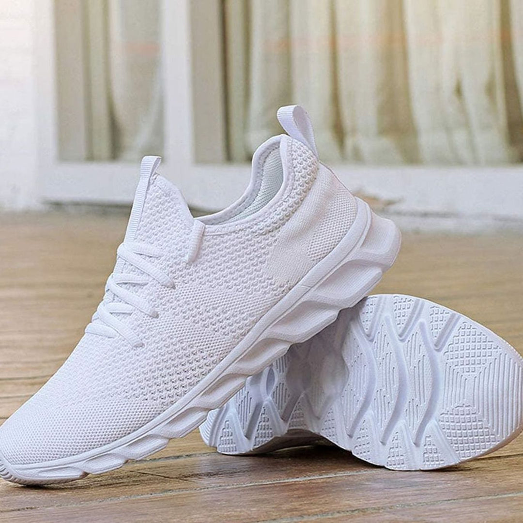 Women's Breathable Knit Lace-Up Sneakers Lightweight Cushioned - White