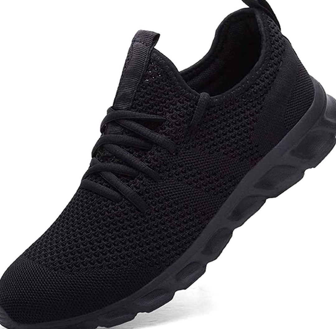 Women's Breathable Knit Lace-Up Sneakers Lightweight Cushioned - Black