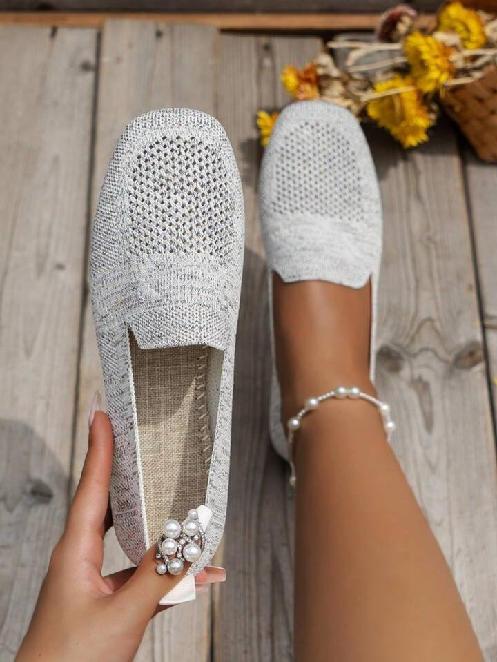 Women's Breathable Knit Slip-On Square-Toe Loafers - White