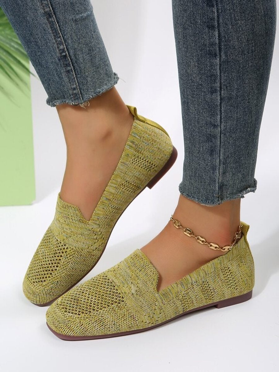Women's Breathable Knit Slip-On Square-Toe Loafers - Green