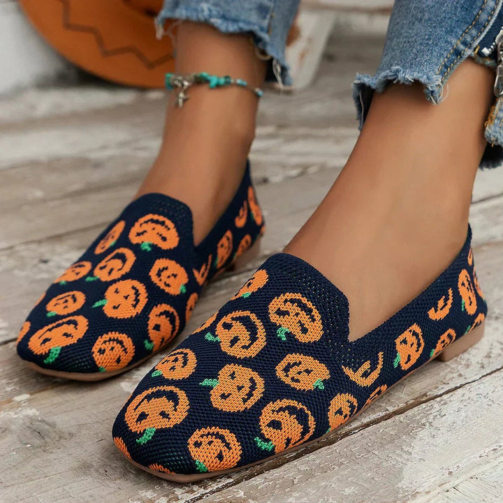 Women's Breathable Knit Slip-On Square-Toe Loafers - Pumpkin