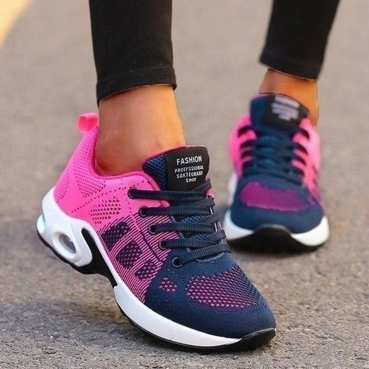 Women's Breathable Mesh Lace-Up Air-Cushion Running Shoes - Pink
