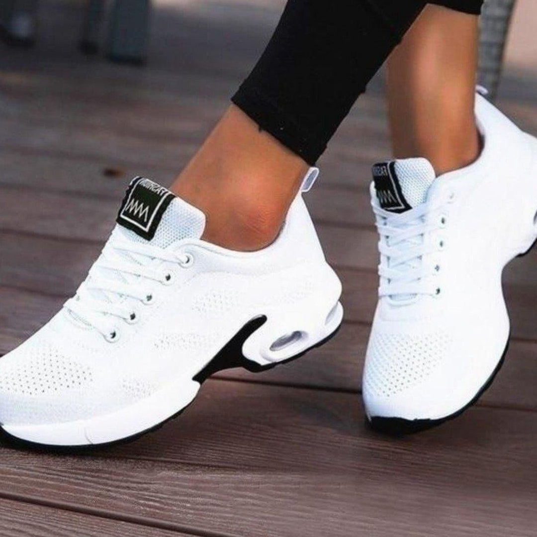 Women's Breathable Mesh Lace-Up Air-Cushion Running Shoes - White