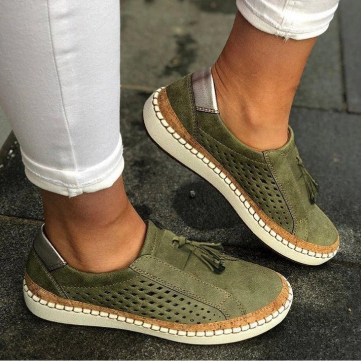Women's Breathable Perforated Slip-On Sneakers Arch Support - Green (Almost sold out!)