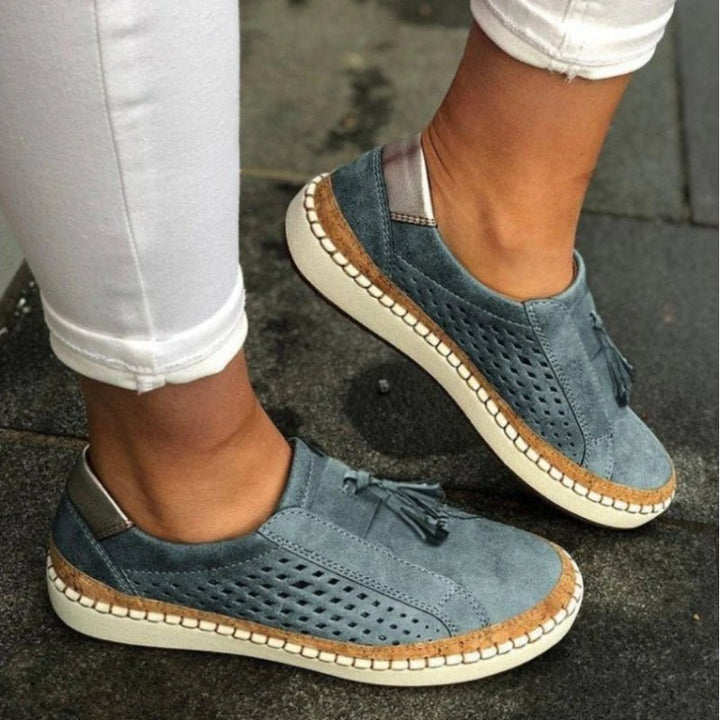 Women's Breathable Perforated Slip-On Sneakers Arch Support - Navy