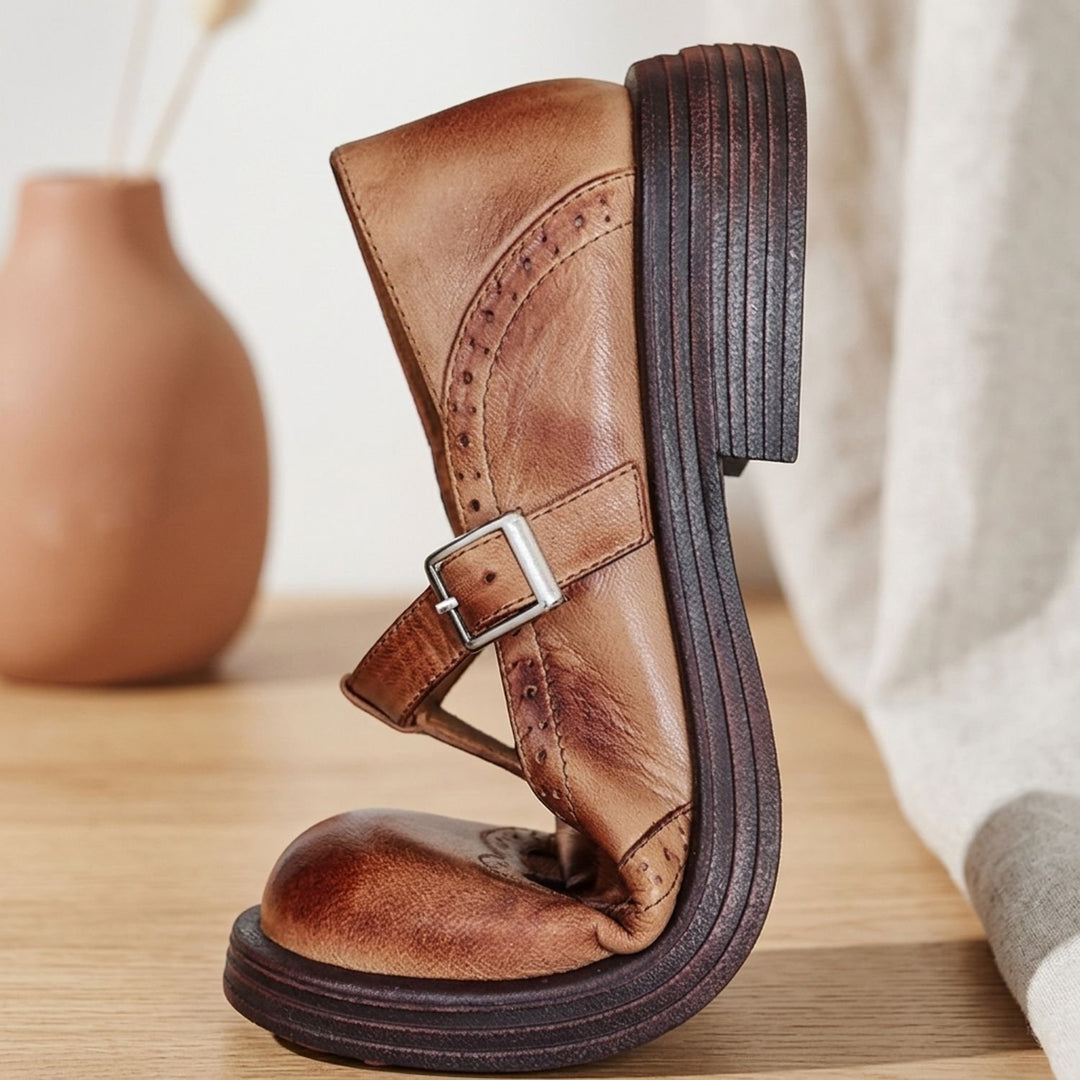Women's Brogue T-Strap Buckle Flat Mary Jane Shoes