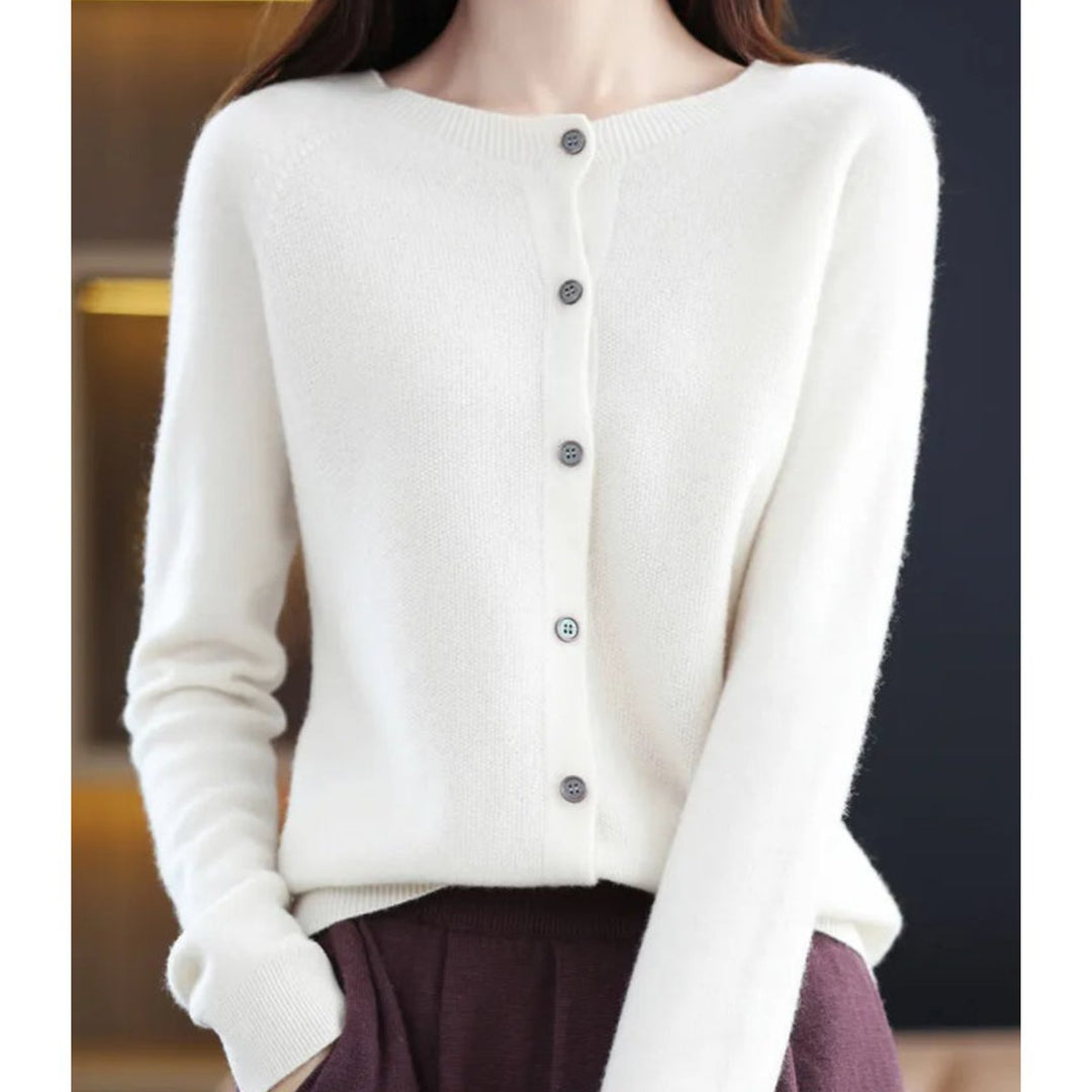 Women's Button-Front V-Neck Knit Cashmere Cardigan Sweater - White