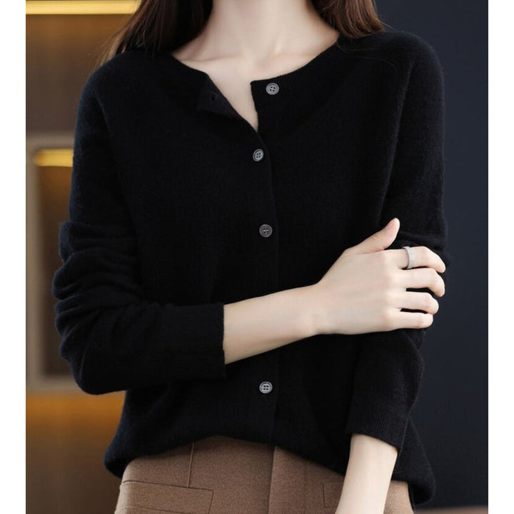 Women's Button-Front V-Neck Knit Cashmere Cardigan Sweater - Black
