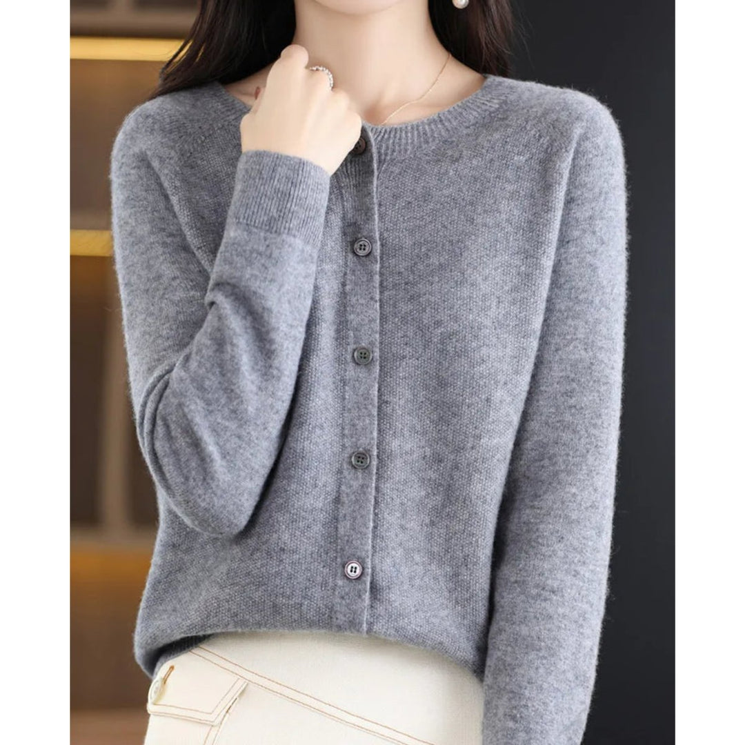 Women's Button-Front V-Neck Knit Cashmere Cardigan Sweater - Gray