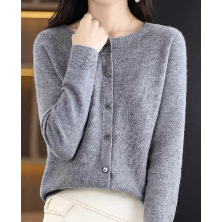 Women's Button-Front V-Neck Knit Cashmere Cardigan Sweater - Gray