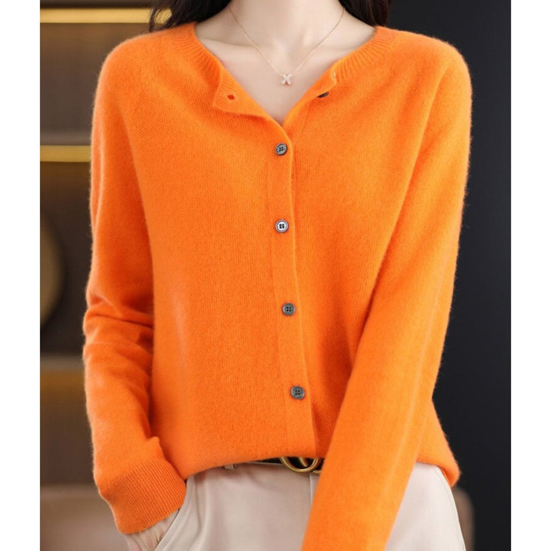 Women's Button-Front V-Neck Knit Cashmere Cardigan Sweater - Orange
