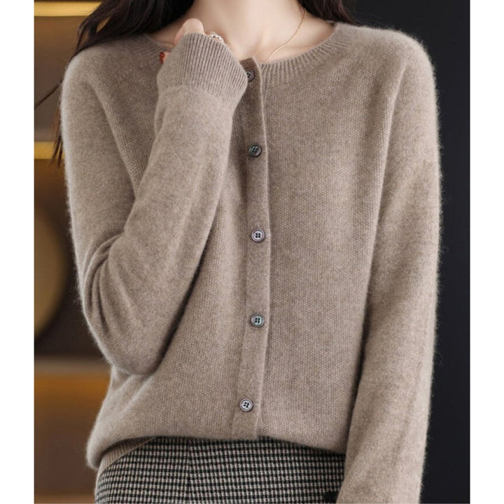 Women's Button-Front V-Neck Knit Cashmere Cardigan Sweater - Brown