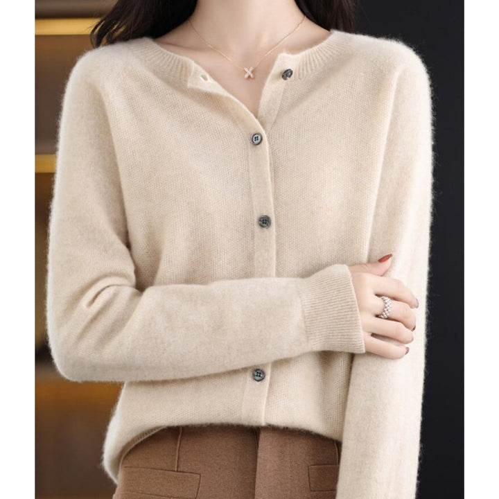 Women's Button-Front V-Neck Knit Cashmere Cardigan Sweater - Khaki