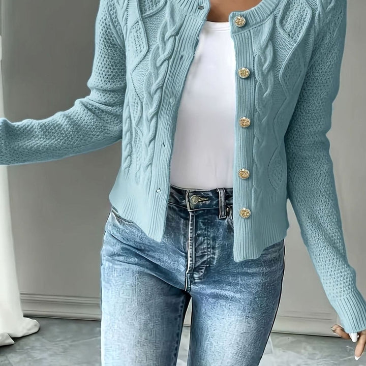 Women's Cable-Knit Button-Front Cropped Cardigan - Sky Blue