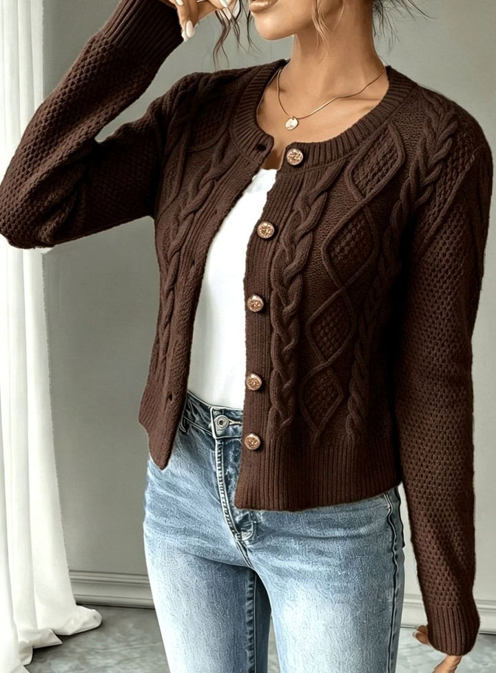 Women's Cable-Knit Button-Front Cropped Cardigan