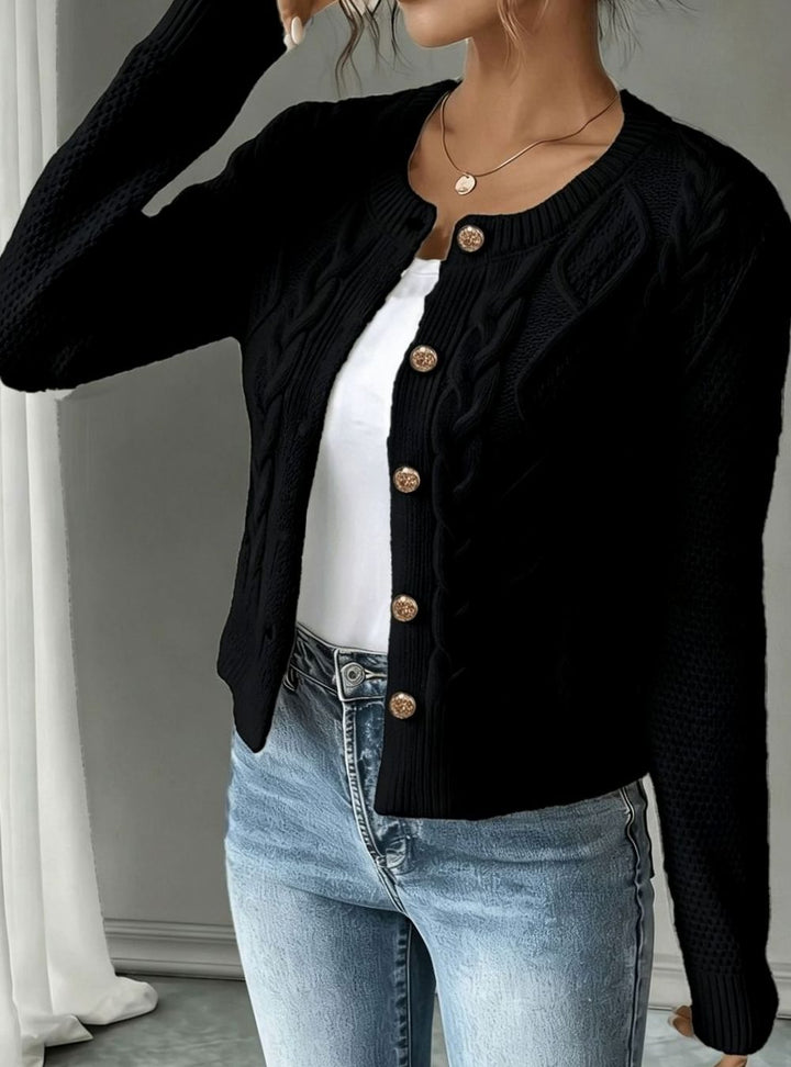 Women's Cable-Knit Button-Front Cropped Cardigan