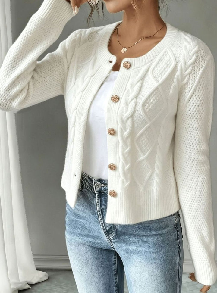 Women's Cable-Knit Button-Front Cropped Cardigan