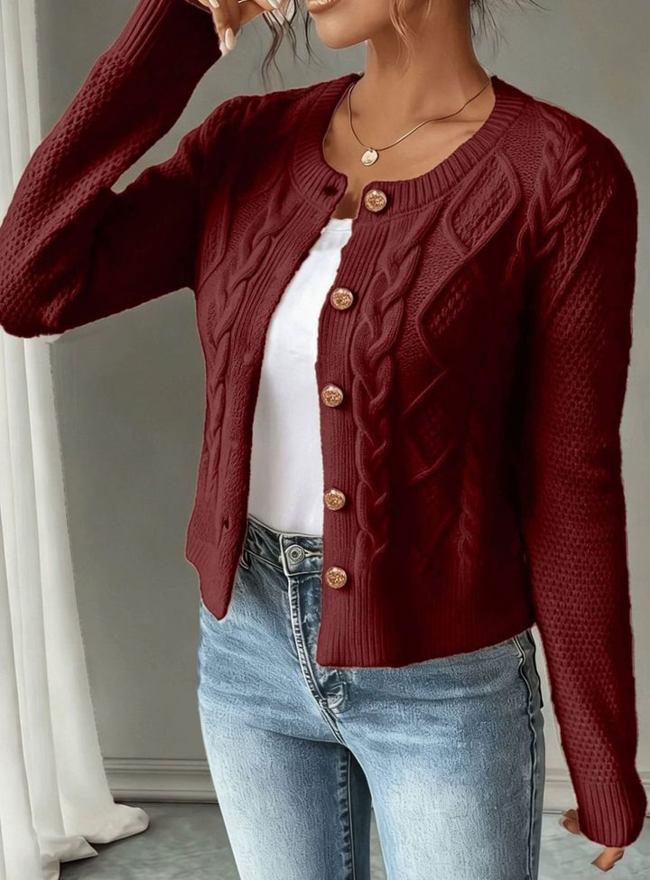 Women's Cable-Knit Button-Front Cropped Cardigan