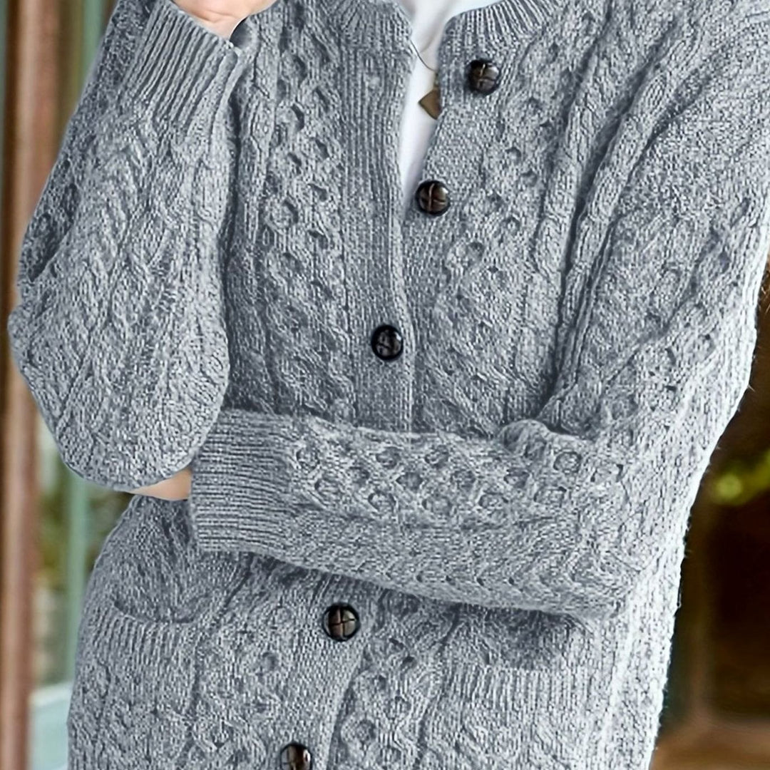 Women's Cable-Knit Button-Front Relaxed Cardigan Sweater - Silvery Grey