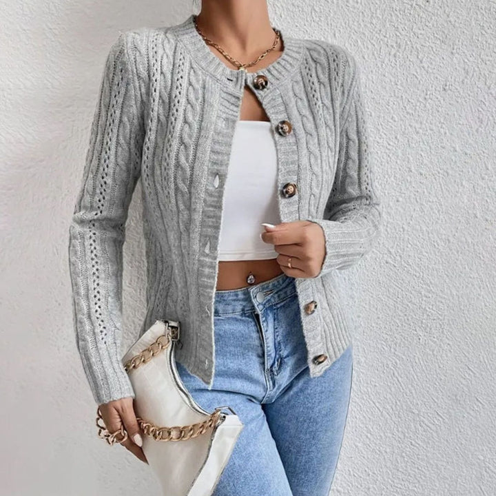 Women's Cable Knit Cardigan Long-Sleeve Button-Front Sweater - Gray