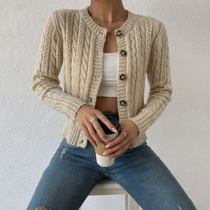 Women's Cable Knit Cardigan Long-Sleeve Button-Front Sweater - Beige