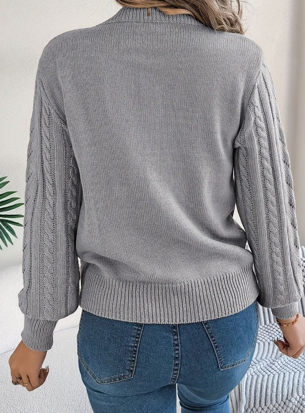 Women's Cable-Knit Openwork Round-Neck Sweater