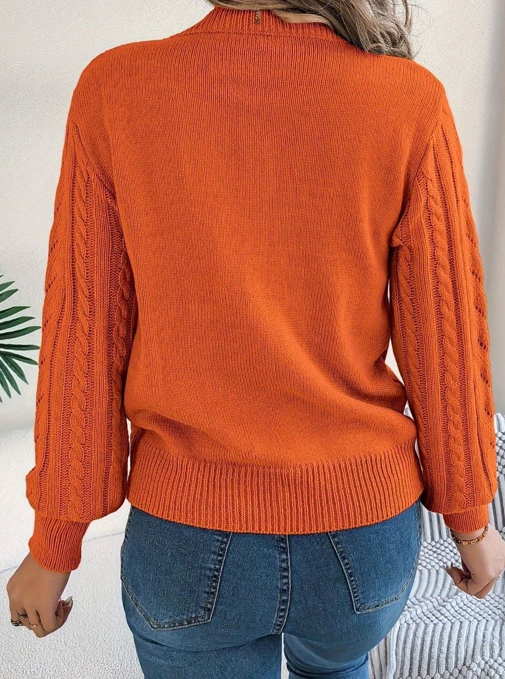 Women's Cable-Knit Openwork Round-Neck Sweater
