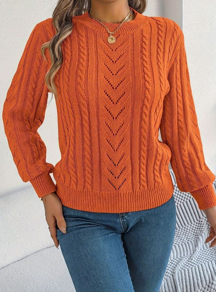 Women's Cable-Knit Openwork Round-Neck Sweater
