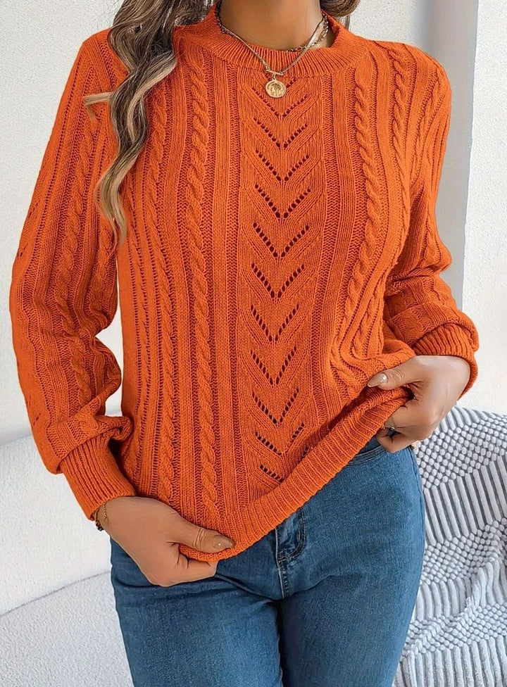 Women's Cable-Knit Openwork Round-Neck Sweater