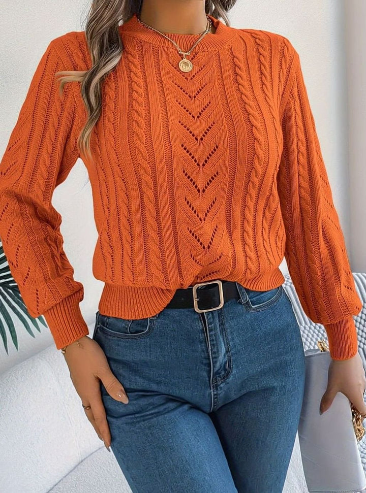 Women's Cable-Knit Openwork Round-Neck Sweater